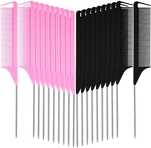 Patelai 30 Pcs Rat Tail Steel Combs Fine Tooth Bulk,Black and Pink by Patelai