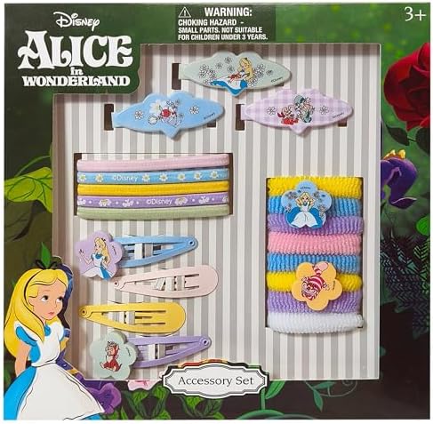Luv Her Girls' Hair Accessories Set - 20 Pack Featuring Disney Alice in Wonderland - Includes 3 Barrettes, 4 Snap Clips, 5 Elastics, 8 Terry Ponies - Everyday Wear, Special Occasions by LUVHERKIDS