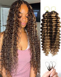 P4/27 Brown-Blonde Color 18 Inch Human Crochet Hair for Black Women Feather Crochet Extensions 110g 80 Strands Resusable Miracle Look Hair Bundles Soft Lightweight Small Knots Deep Wave by VDZ100HumanHair
