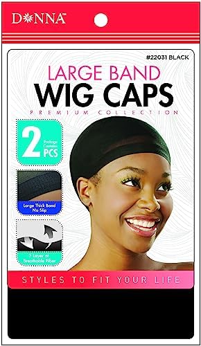 Donna Large Band Wig Caps – 2 Pack Premium Nylon Wig Cap with Extra Wide No-Slip Band & Breathable Triple-Layer – Black Color for Comfortable & Secure Wig Fit - Image 2
