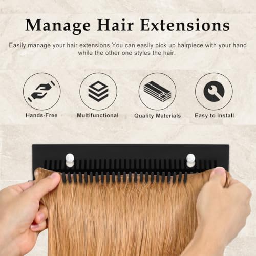 Hair Extension Holder for Styling, Hair Extension Hanger Braiding Hair Rack w/2 Suction Cups, Hair Extension Display Hair Hanger Tool for Washing, Coloring and Blow-Drying of Weft(COLOR:Black) - Image 4