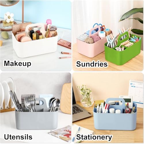 Multiuse Caddy Organizer with Handle, Portable Divided Plastic Tote Bin - Art Craft, Stationary Pen Marker Crayons, Makeup Hair Supplies Storage - Bathroom, Classroom, Dorm, Office, Desk Holder -Green - Image 2