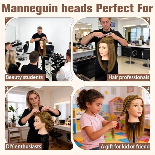 100% Real Human Hair Mannequin Head-22-24''Female Human Hair Hairstyle Head - Image 5