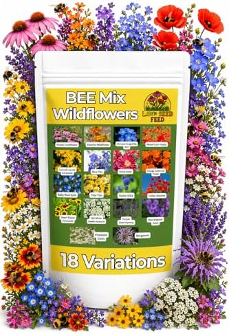 Bee Wildflower Seed Mix – (2oz) - Pollinator Flower Seeds for Bees – Nectar & Pollen Rich Blooms for Honey Bees. Friendly Flower Blend for Outdoor Gardens & Meadows! by LawnSeedFeed