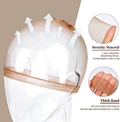 IKOCO HD Wig Cap, 8Pcs Transparent Wig Cap for Women Thin, Brown - Image 3