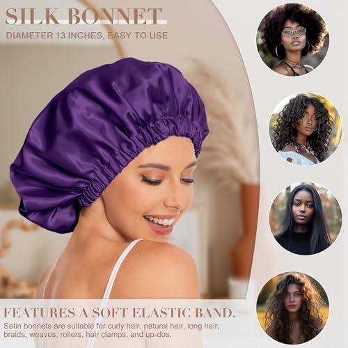 Edoneery Satin Bonnet for Sleeping Women, Double Layer Curly Hair Cap - Image 3