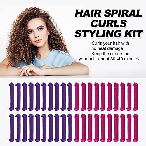 40pcs Heatless Spiral Hair Rollers with Styling Hooks, 22inch/55cm, No Heat Damage, DIY Kit for Long & Medium Hair - Image 4