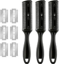 Maitys 3 Pcs Razor Combs for Hair Cutting with 10 Blades, Black by Maitys