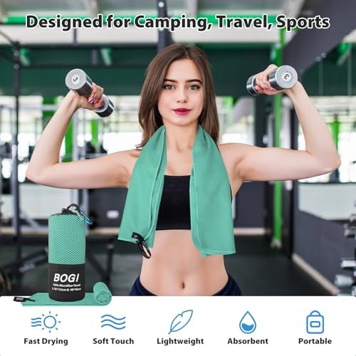 BOGI Microfiber Travel Sports Towel-Quick Dry Travel Towel,Soft Lightweight Absorbent Compact Sports Towel for Camping Gym Beach Bath Yoga Swimming Backpacking (M:40''x20''-Mint) - Image 6