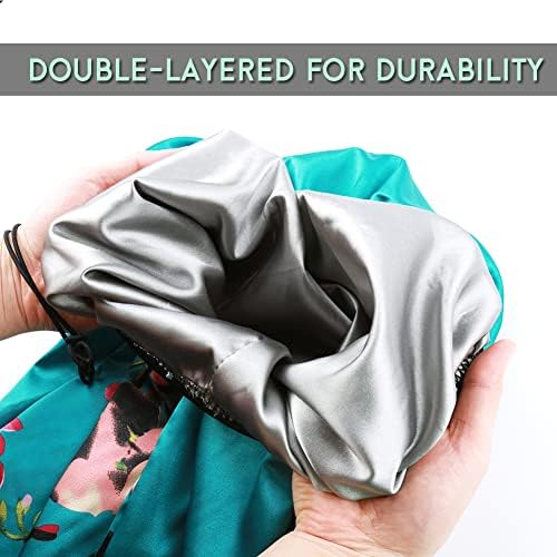 2pcs Extra Long Satin Bonnet Sleep Cap for Women, Double-Layer Silky Hair Bonnet for Braids/Dreadlocks/Curly/Long Hair with Tie Band (Green Flora & Purple Floral) - Image 3