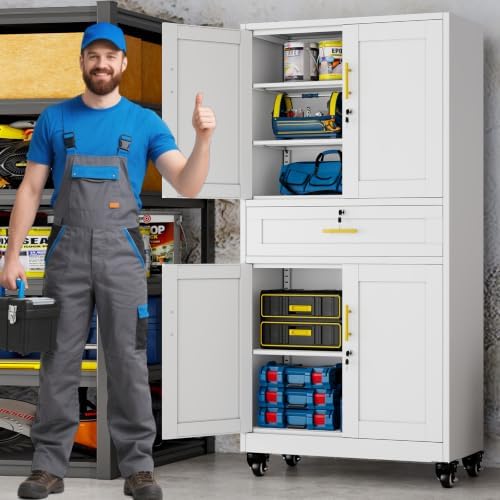 74" Metal Garage Storage Cabinet with Wheels and Locking Doors - Image 2