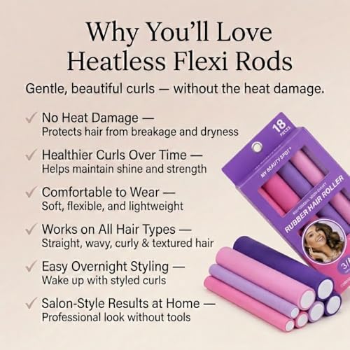 My Beauty Spot Flexi Rods Foam Hair Rollers 3/4" 5/8" and 1" Diameter Professional Salon Quality 12 Pcs Rubber Hair Rollers for Long, Medium and Short Hair (Purple/Pink) - Image 4