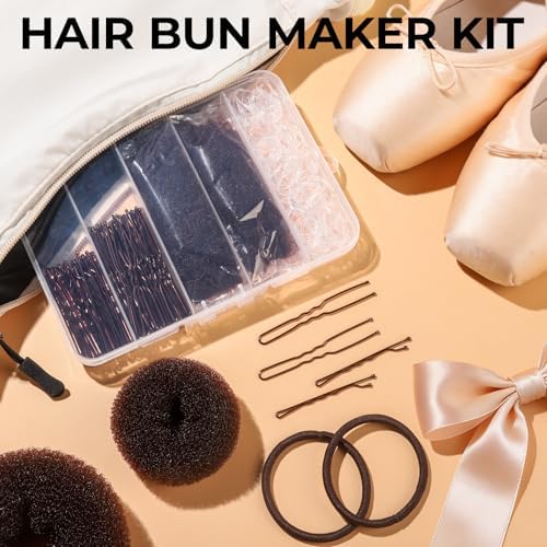 YGDZ 200 PCS Hair Bun Maker Set, 4 Pcs Hair Donuts, 10 Pcs Brown Hair Nets for Buns, 80 Pcs Bobby Pins for Women, Girls, Elastic Ties, Dance Hair Accessories, Ballet Bun Kit, Brown - Image 6