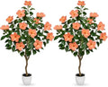 Briful 49.6" Artificial Hibiscus Trees 2 Pack, Faux Tropical Plants, Peach by Briful