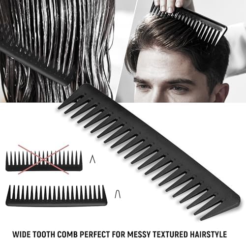 3PCS Comb Set Hair Combs for Men, Fine and Wide Tooth Comb, Roller Brush for Adding Volume, Hair Styling Mens Comb for Styling and Grooming, Frosted Texture - Image 4