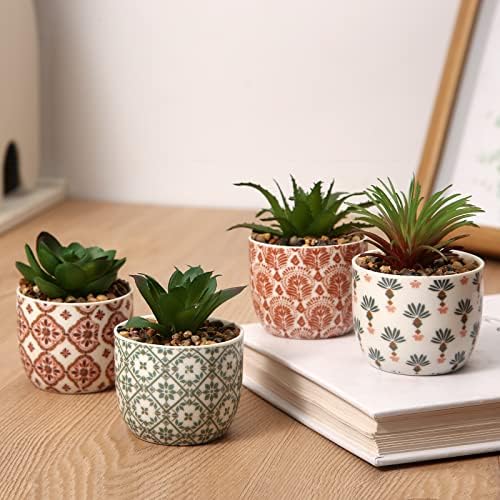 Artificial Plants Succulent Flowers in Ceramic Planter 2 Pack Small Fake Plants Potted for Home Office Desk Decor Farmhouse Living Room Bedroom Shelves Decoration - Image 6