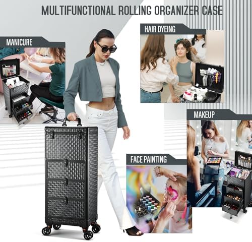 Yueieoun Rolling Makeup Case with 3 Drawers, Salon Cart Nail Trolley Cart with Wheels Rolling Train Case Cosmetology Case Organizer Cases for Nail Tech,SPA,Face Painting,Hairstylist,Makeup Artist - Image 6