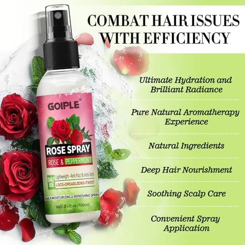 Rose Water for Hair Loc Spray Refreshing for Locs - Rose Water Hair Scalp Moisturizer Hydrating Dreadlock Rosewater & Peppermint Spray - Loc Brush for Dreads Comfortable Massage Wide Tooth Comb (2PCS) - Image 3