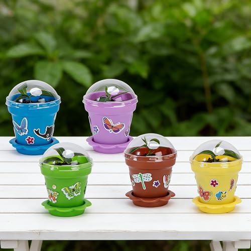 25 Packs Cupcake Plant Nursery Pots with Humidity Dome, Small Plastic Flower Plant Pots with 20 Sheet Stickers, Seeds Starter Pot Flower Planting Container for Seedlings Succulent Display (Mix Colors) - Image 6