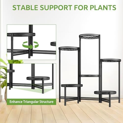 6 Tier Large Plant Stand Indoor Outdoor, 10 In Tray, Iron Black - Image 5