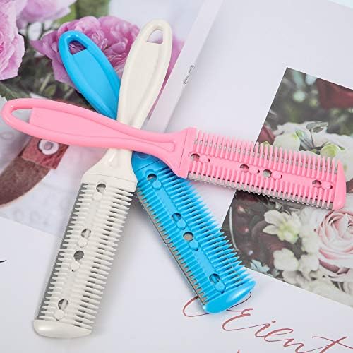 Maitys 3 Pcs Razor Combs for Hair Cutting with 10 Blades, White, Pink, Blue - Image 6
