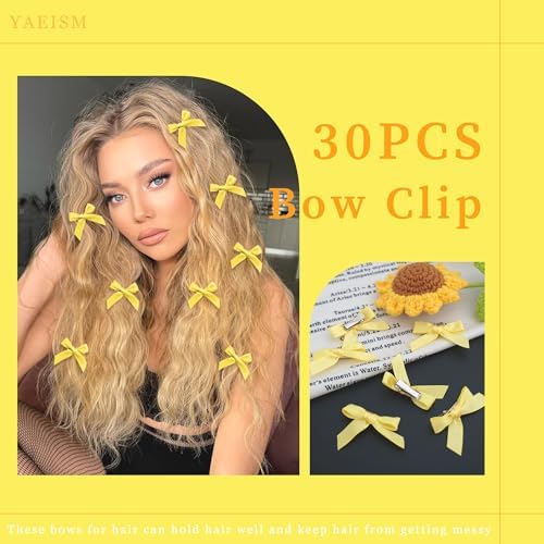 30PCS Yellow Hair Bows Cute Small Hair Bows Satin Bowknot Hair Clips Y2K Hair Accessories for Girls - Image 3