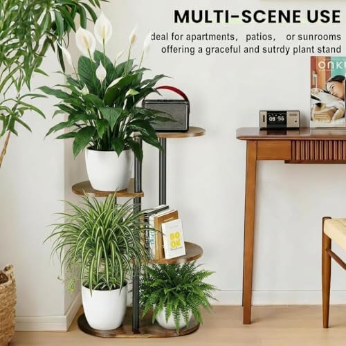 Tiered Plant Stand Indoor, Tall 4 Tier 5 Potted Wooden Plant Shelf for Multiple Flower Plants, Multi Corner Metal Plant Holder Indoor for Patio Garden Patent Design Living Room Balcony Bedroom, Rustic Brown - Image 7
