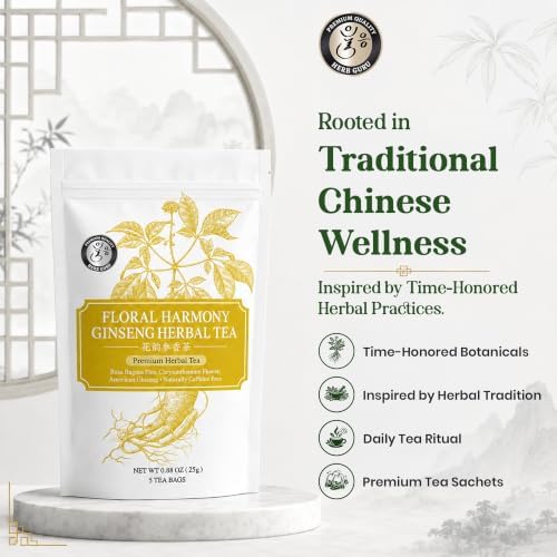 Herb Guru Herbal Tea, Floral Harmony Rose & Ginseng, 5 Bags (50 Cups) - Image 5