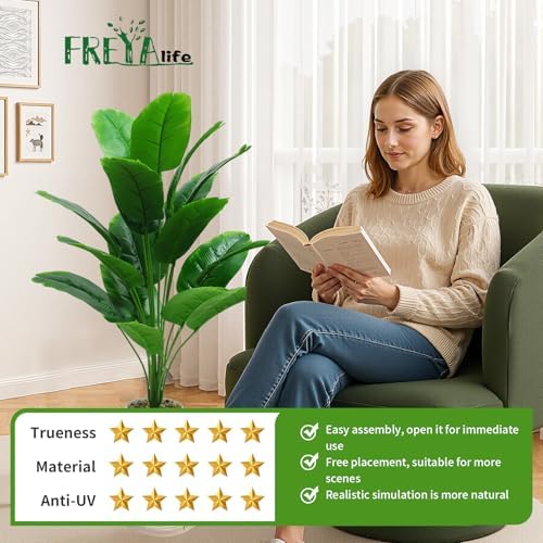 Freyalife 28“ Fake Plant Artificial Banana Tree for Room Decor, Faux Potted Plants Indoor for Home Living Bedroom Aesthetic Farmhouse Dorm Office Classroom and Outdoor Garden Porch Balcony Decor - Image 6