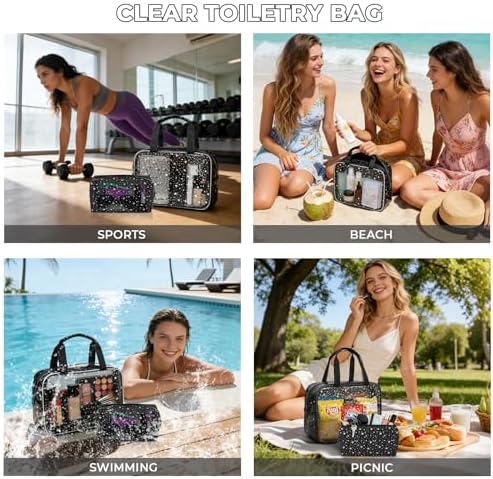 2PCS Clear Star Print Waterproof Makeup Bag, Lagre PVC Cosmetic Pouch with Zipper, Travel Toiletry Organizer for Women, Small Personal Item for Travel, Business Trip, Gym & Daily Use (Black) - Image 6