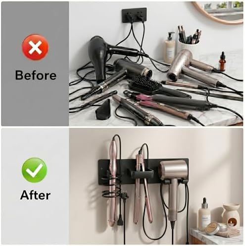 Hair Dryer Holder Wall Mounted, 3 in 1 Metal Hair Tool Organizer - Image 4