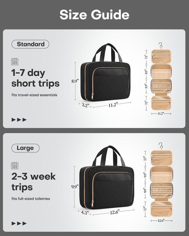 HOTOR Hanging Travel Toiletry Bag Women Men, Black, Large - Image 4