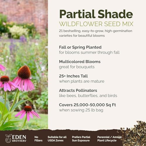 Eden Brothers Partial Shade Wildflower Mixed Seeds for Planting, 25 lb, 12,000,000+ Seeds with Sweet William, Foxglove | Attracts Pollinators, Plant in Spring or Fall, Zones 3, 4, 5, 6, 7, 8, 9, 10 - Image 2