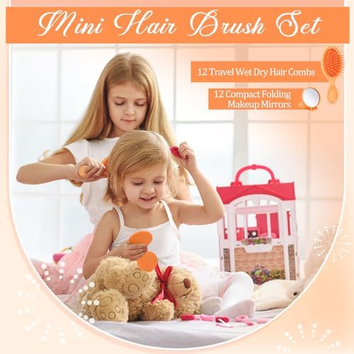 Meanplan 24 Pcs Mini Hair Brush Set 12 Travel Wet Dry Hair Combs Pocket Detangling 12 Compact Folding Makeup Mirrors for Spa Sleepover Birthday Bridal Shower Bachelorette Christmas Party Gift(Orange) - Image 5