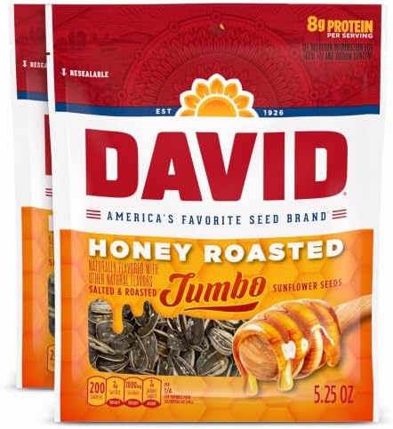 DAVID Jumbo Sunflower Seeds, Honey Roasted Flavor, 5.25 oz. (Pack of 2) by DAVID