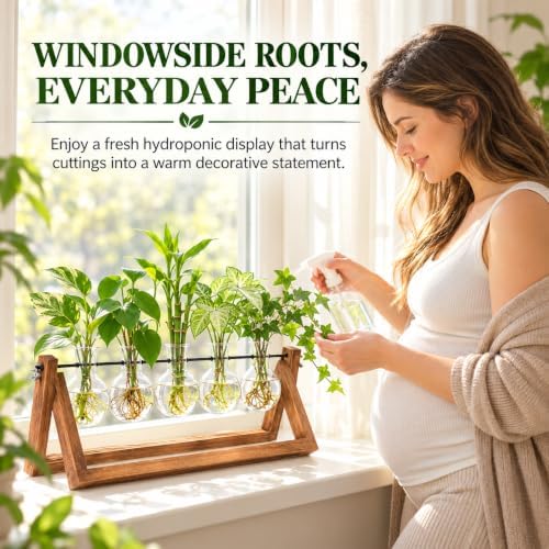 Plant Propagation Stations with Wooden Stand & 5 Glass Bulb Vases - Image 4