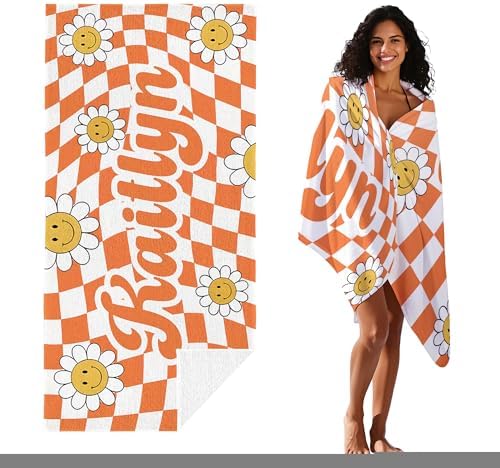 JML Personalized Beach Towel with Name, Custom Flower Beach Towel, Customized Microfiber Pool Towel, Quick Dry & Absorbent Swim Towel for Adult,Anniversary, Birthday, Summer Holiday,Vacation - Image 2
