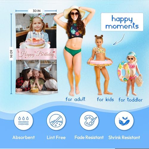 JML Birthday Gifts for Mom Dad Daughter Son, Personalized Beach Towel with Photo Text, Custom Beach Towel Gift for Mother's Day, Anniversary, Family Day, Summer Holiday, Vacation - Image 3