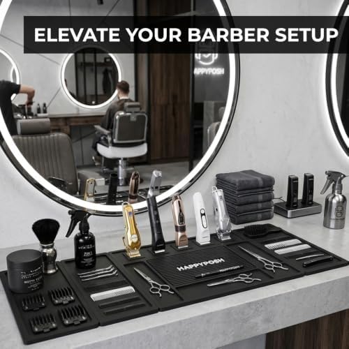 Magnetic Barber Mats for Clippers, Large 4-Piece Modular Barber Station Organizer with 5 Strong Magnets, Non-Slip Magnetic Tool Mat for Professional Barber Shop & Salon Accessories - Image 3