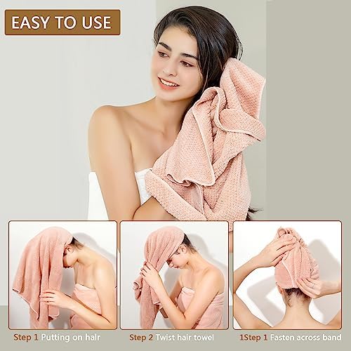 Microfiber Hair Towel Quick Dry Hair Towel Hair Drying Towels Suitable for All Kinds of Hair Ultra Absorbent Long and Thick Hair 24X48inch Lotus Root Pink (1pcs) - Image 6
