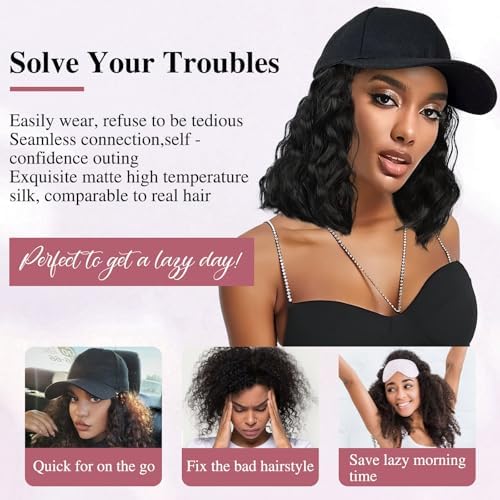 HANYUDIE Hat Wig for Women Wig Cap with Curly Hair Extensions Hat with Hair Wave Adjustable Baseball Cap Wigs - Image 6