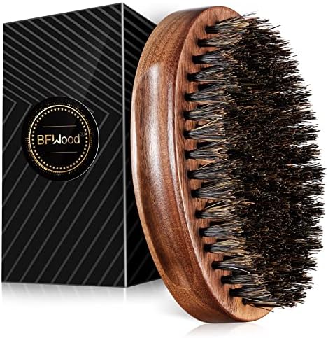 BFWood Boar Bristle Beard Brush - Black Wood Walnut Military Style, Men's Wooden Mustache Brush by BFWood