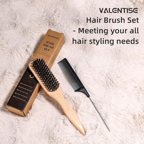 Boar Bristle Slick Back Hair Brush, Teasing Hair Brush with Black Carbon Fiber and Stainless Steel Tail Comb, Slick Hair Brush Set for Parting and Sectioning, Suitable for All Styling - Image 7