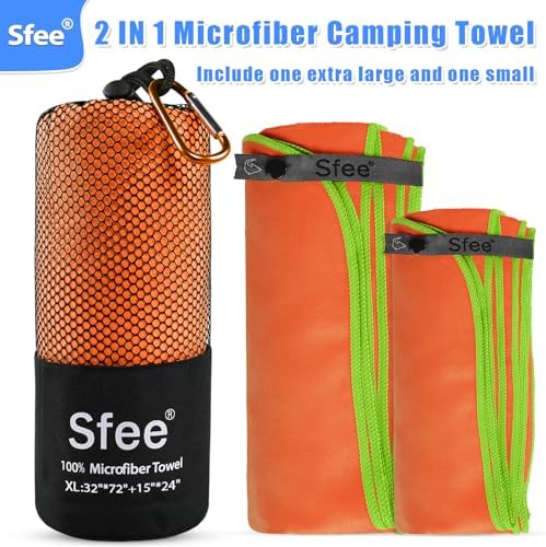 Sfee 2 Pack Camping Towel, Quick Dry Towel Super Absorbent Travel Microfiber Towels, Fast Drying Compact Soft Lightweight Sports Towel Set for Beach, Hiking, Travel, Gym, Backpacking, Pool +Carabiner - Image 6