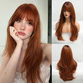 HAIRCUBE Long Auburn Wig with Bangs Layered Curly Orange Wigs for Women Natural Synthetic Wigs for Daily Use (pelucas de cabello natural) by HAIRCUBE