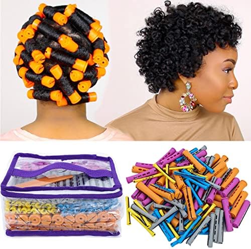 100pcs Hair Curling Rods Set - Plastic Cold Wave Rollers for Natural, Long or Short Hair Styling - Women's DIY Hairdressing Tools in Orange, Purple, Gray, Blue, Yellow by YOROSTAR