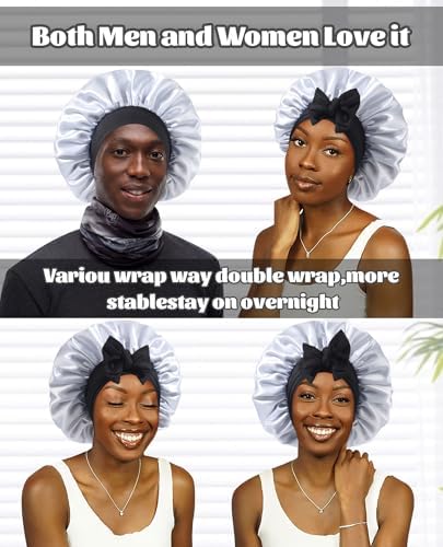 CHLINS Double Layer Satin Bonnet for Sleeping, Hair Bonnet for Curly Hair - Image 4