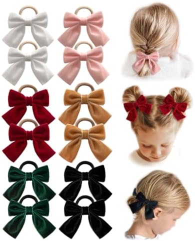 Cherssy Velvet Hair Bow Ties for Girls, 12pcs Toddler Elastic Hair Bands by CherssyBows