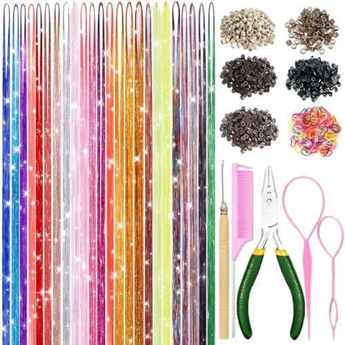 Hair Tinsel Kit for Girls 24 Colors Fairy Glitter Tinsel Hair Extensions by LEDIZE