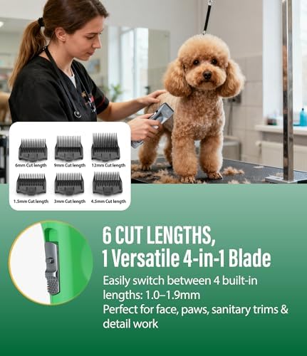Professional Dog Grooming Clippers with 17H Runtime & Replaceable 440C Blade, 5-Speed Low Noise Electric Dog Shaver for Thick, Matted, Curly Hair, Cordless Clipper for Groomer & Home Use, Green - Image 5